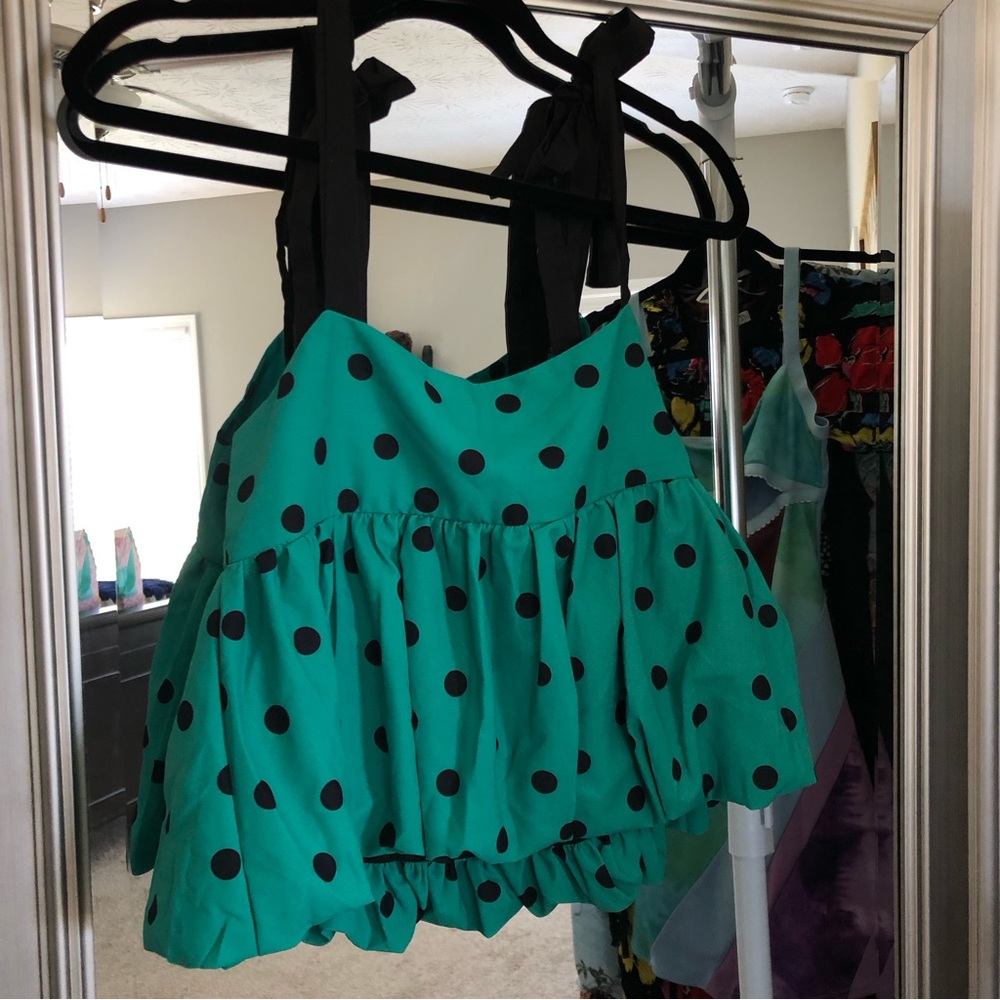 Teal Polka Dot Crop Top